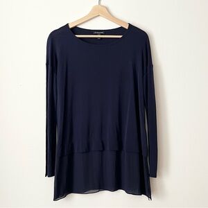 Eileen Fisher Women's 100% Silk Layered Tunic Top Size S Petite Navy Minimalist